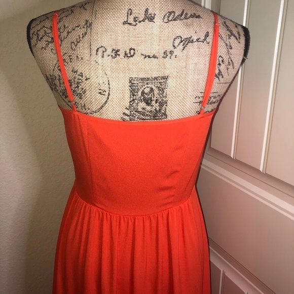 Gianni Bini Adjustable Straps Orange Solid & Sheer Polka Dots Maxi Dress Size 4 - Picture 7 of 8